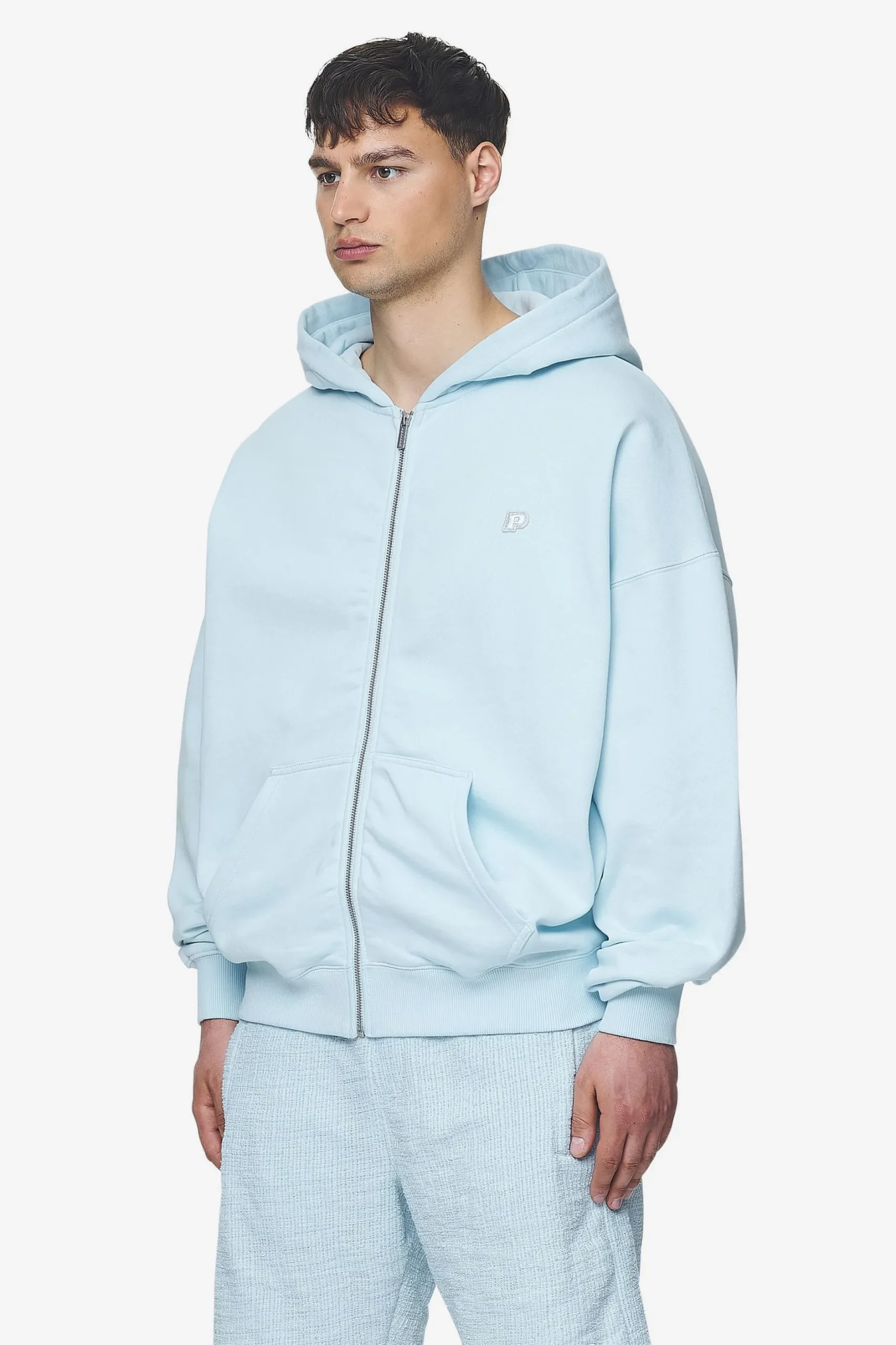 Pegador Hoodies|Zip Hoodies|Leono Boxy Sweat Jacket Baby Blue Washed baby blue