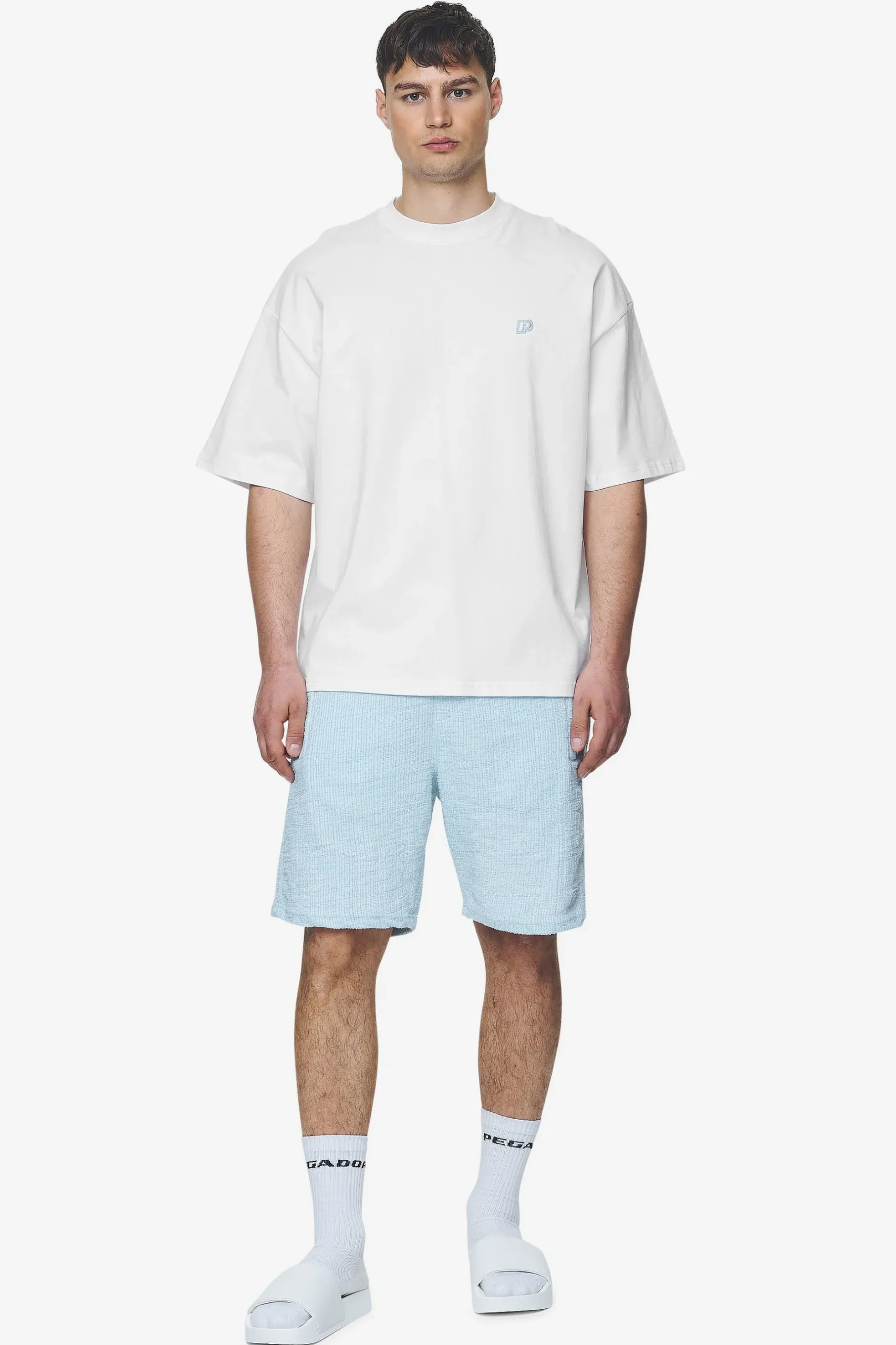 Pegador Tees|Leono Boxy Tee Baby Blue White