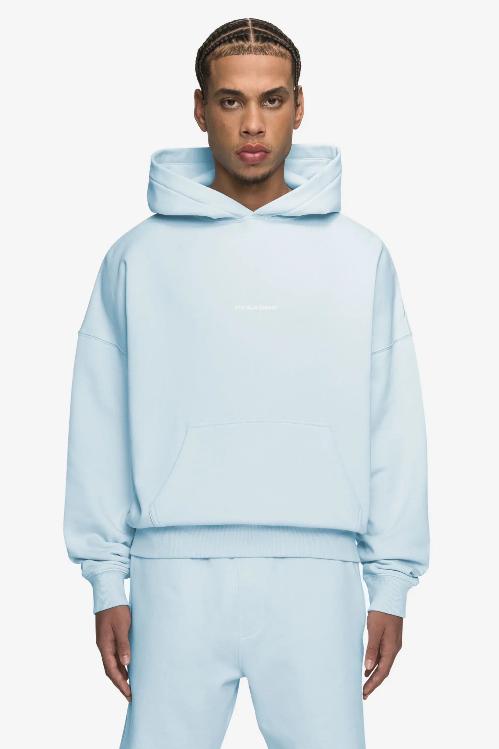 Pegador Hoodies|Logo Boxy Hoodie White Gum Washed baby blue