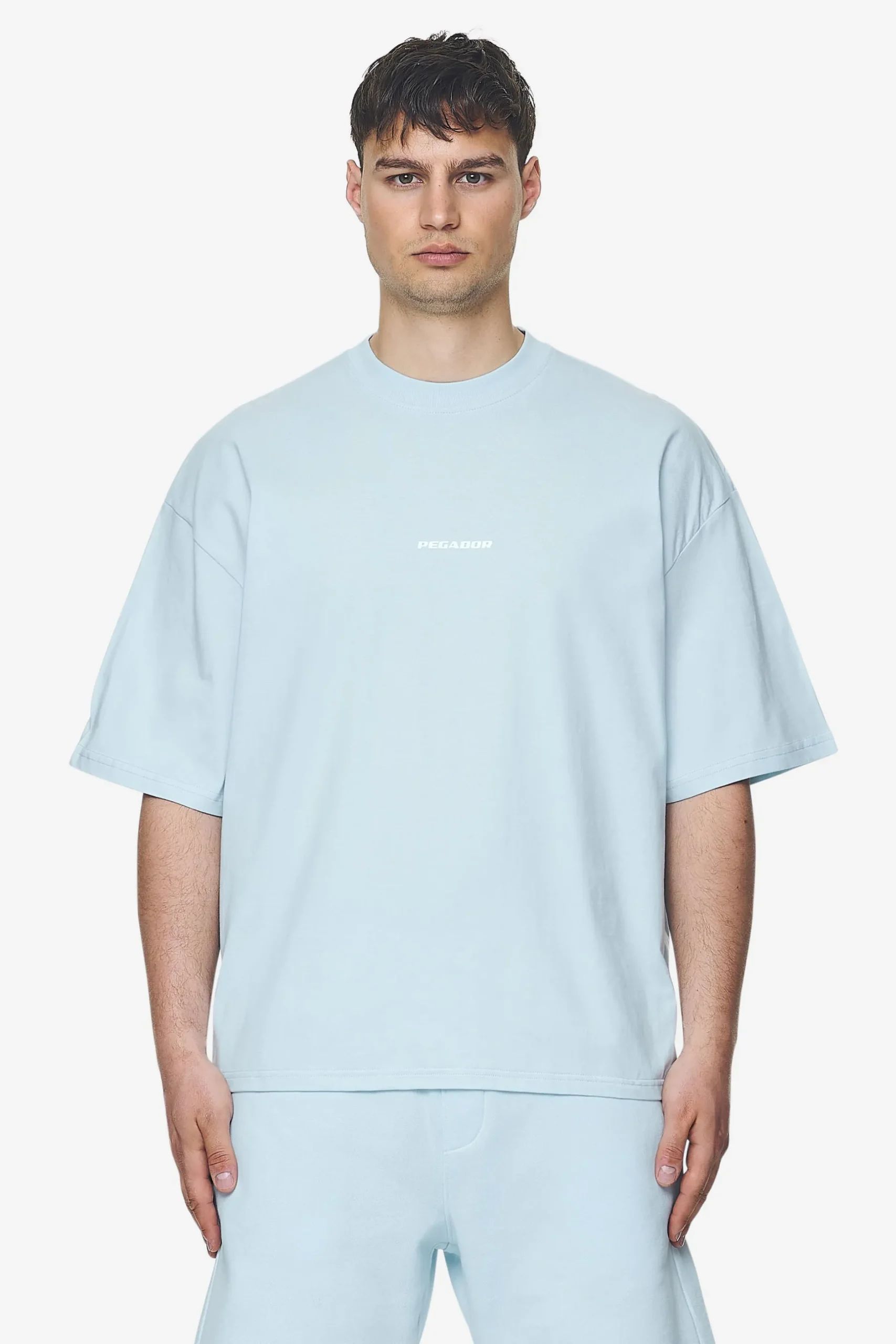 Pegador Tees|Logo Boxy Tee White Gum Washed baby blue