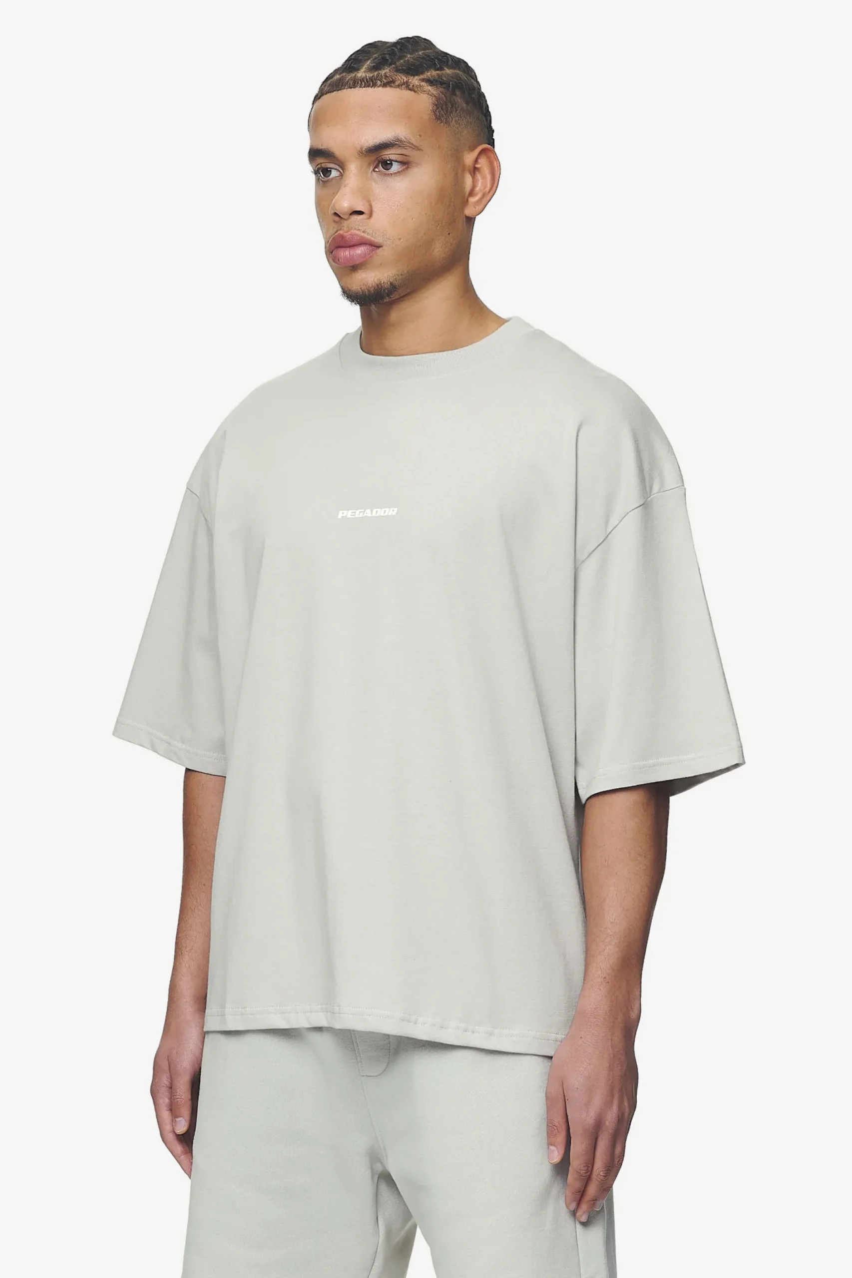 Pegador Tees|Logo Boxy Tee White Gum Washed pearl grey