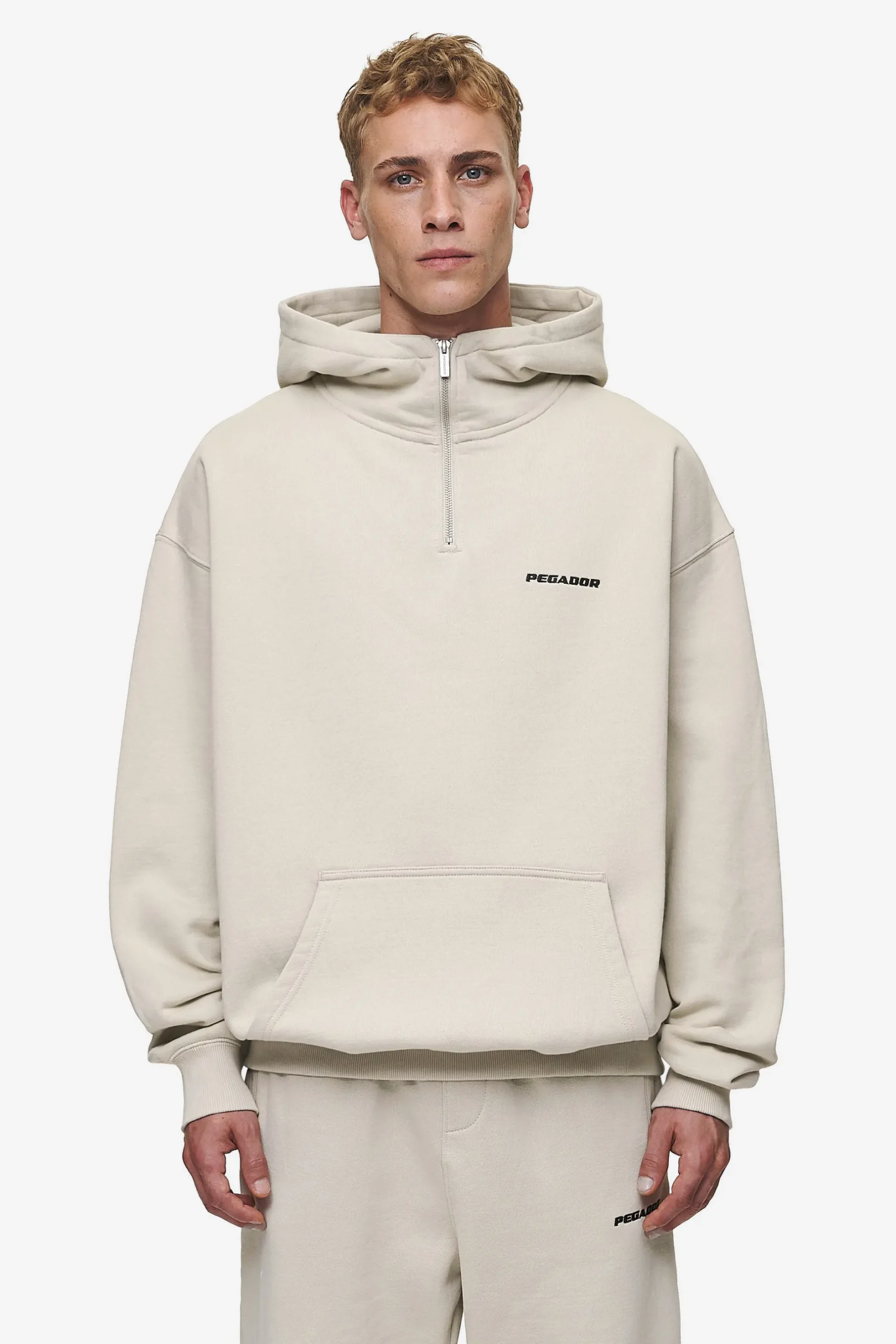 Pegador Hoodies|Zip Hoodies|Logo Oversized Halfzip Hoodie Washed Light Beige
