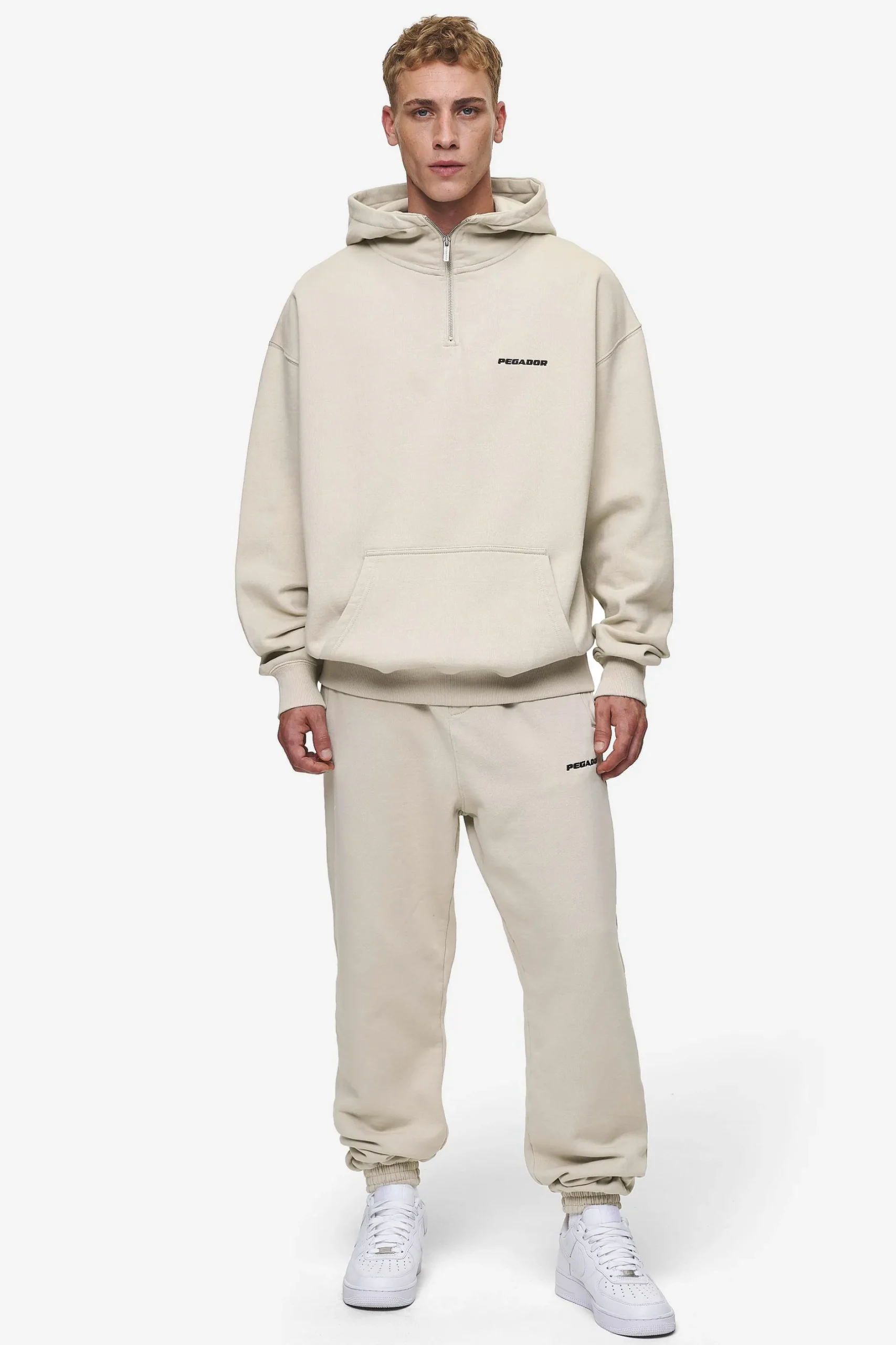Pegador Hoodies|Zip Hoodies|Logo Oversized Halfzip Hoodie Washed Light Beige
