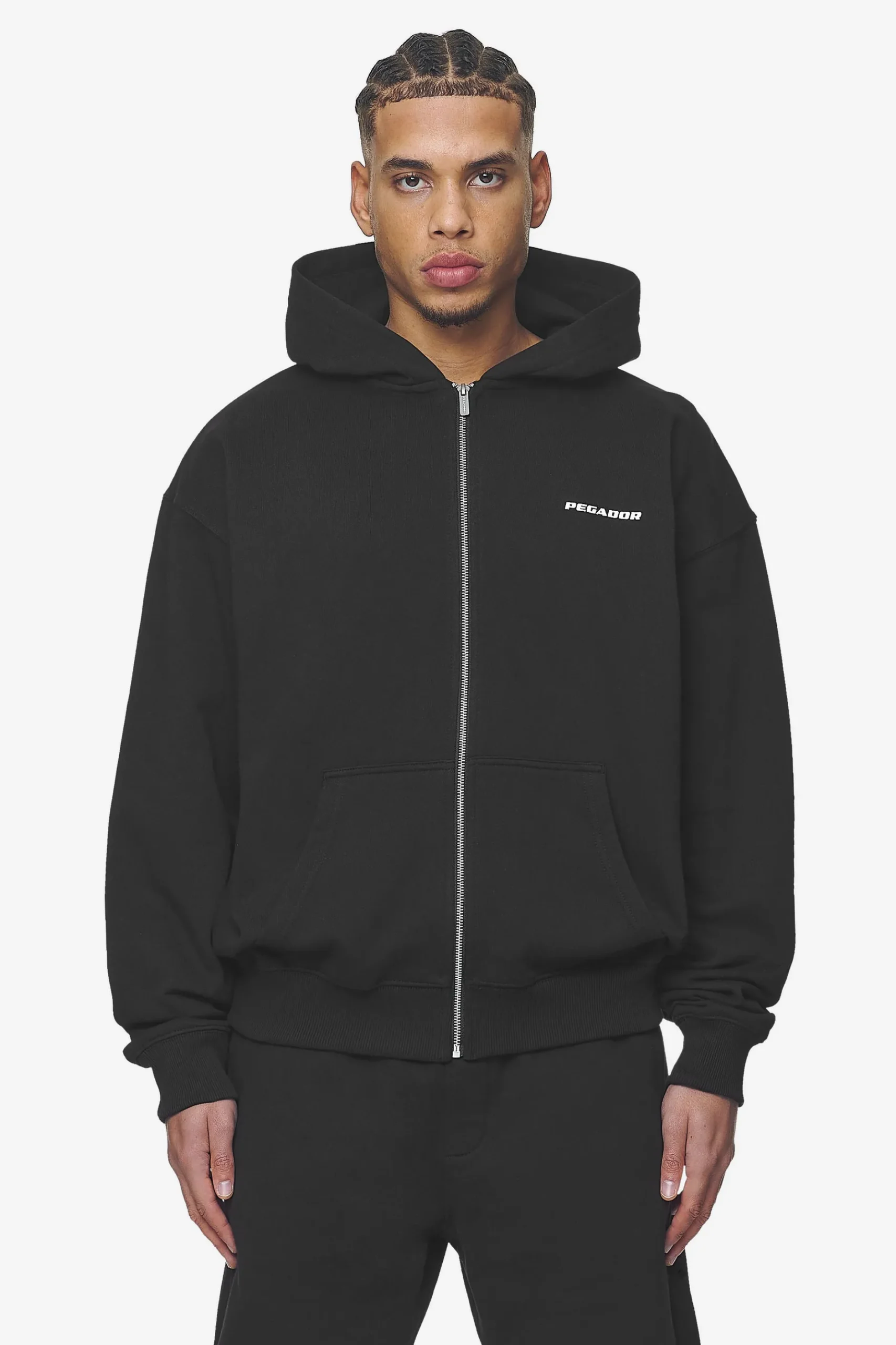 Pegador Hoodies|Zip Hoodies|Logo Oversized Sweat Jacket White Gum Washed black