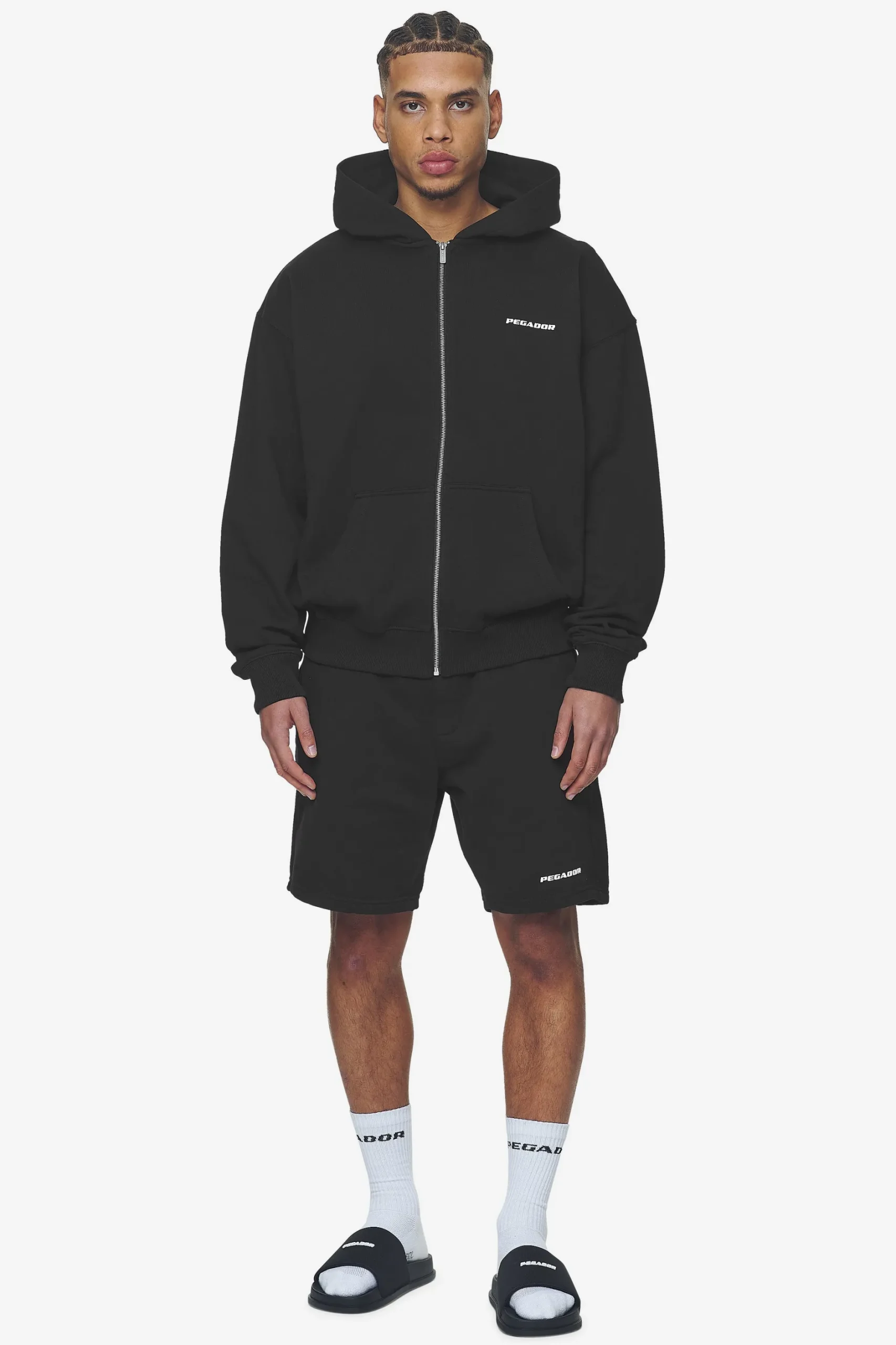 Pegador Hoodies|Zip Hoodies|Logo Oversized Sweat Jacket White Gum Washed black