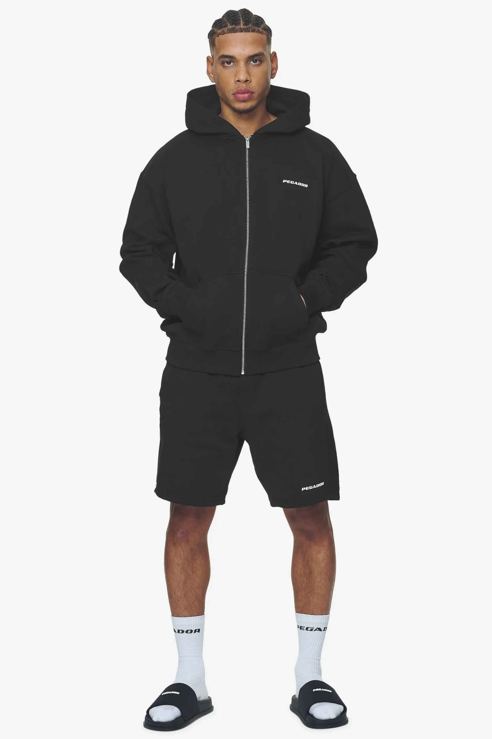 Pegador Hoodies|Zip Hoodies|Logo Oversized Sweat Jacket White Gum Washed black