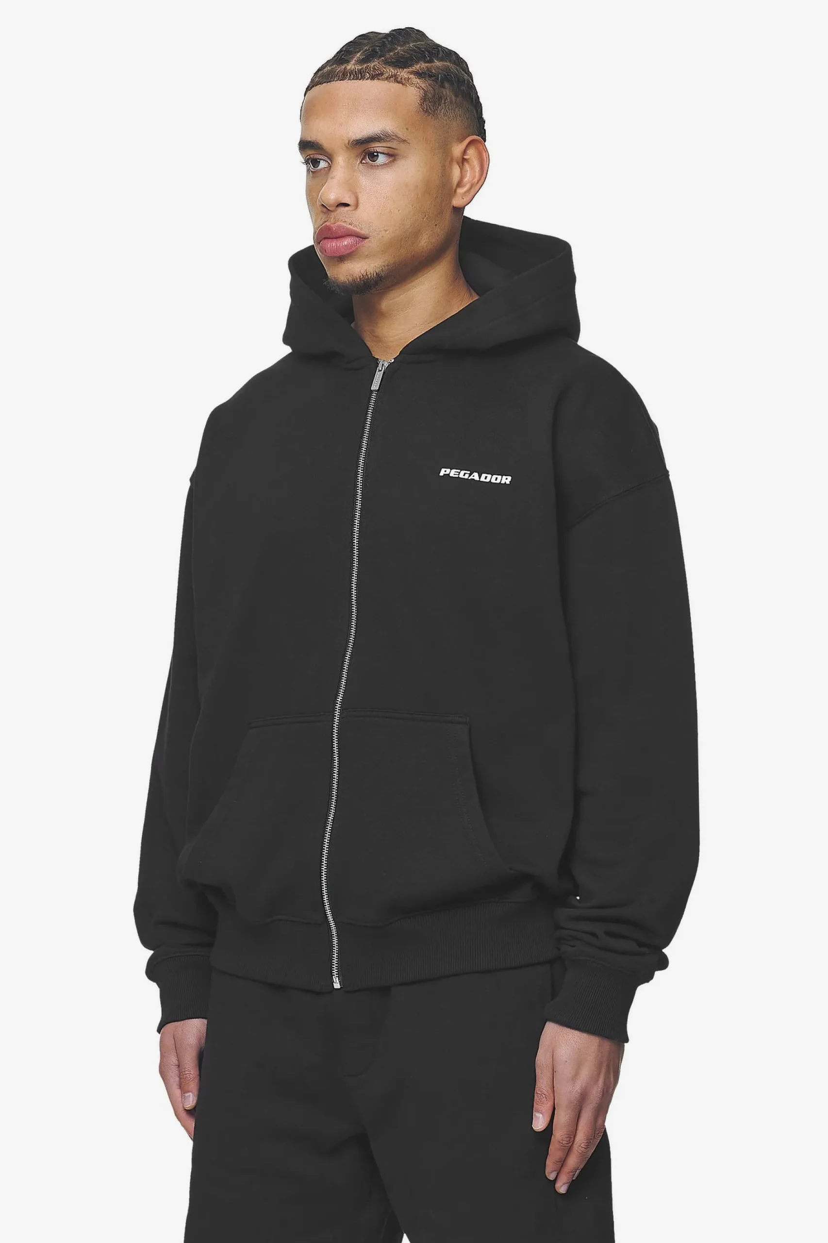 Pegador Hoodies|Zip Hoodies|Logo Oversized Sweat Jacket White Gum Washed black
