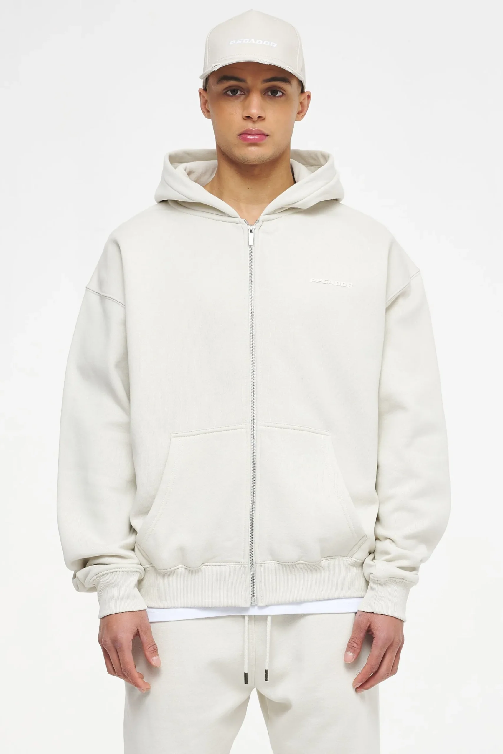 Pegador Hoodies|Zip Hoodies|Logo Oversized Sweat Jacket Gum Vintage washed angels cream