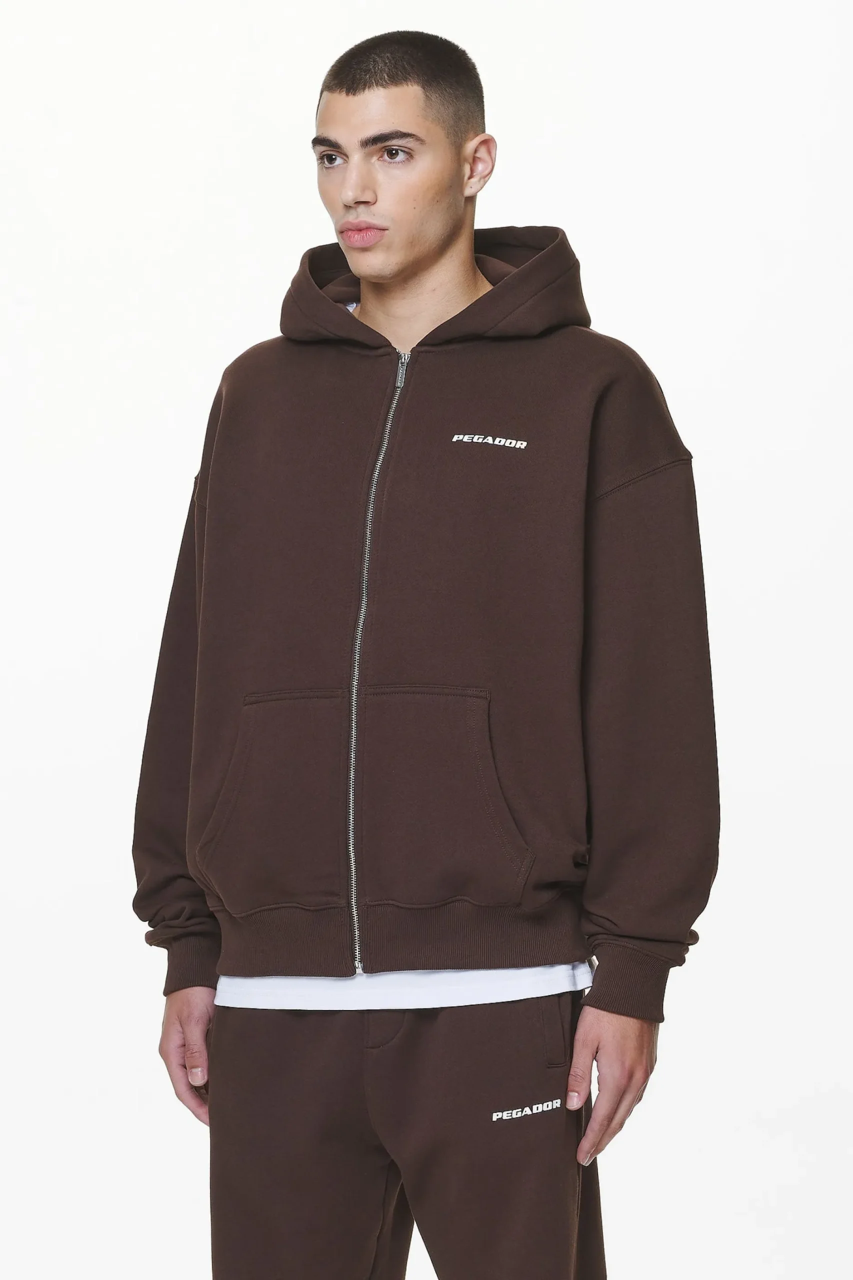 Pegador Hoodies|Zip Hoodies|Logo Oversized Sweat Jacket Gum Washed oak brown
