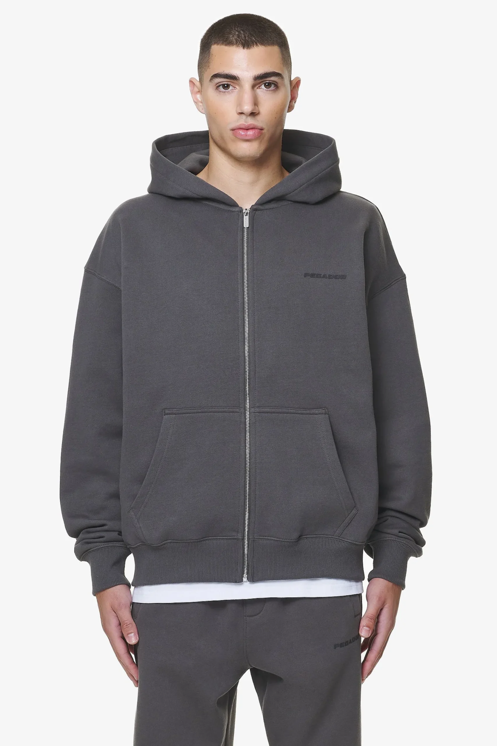 Pegador Zip Hoodies|Hoodies|Logo Oversized Sweat Jacket Gum Washed volcano grey