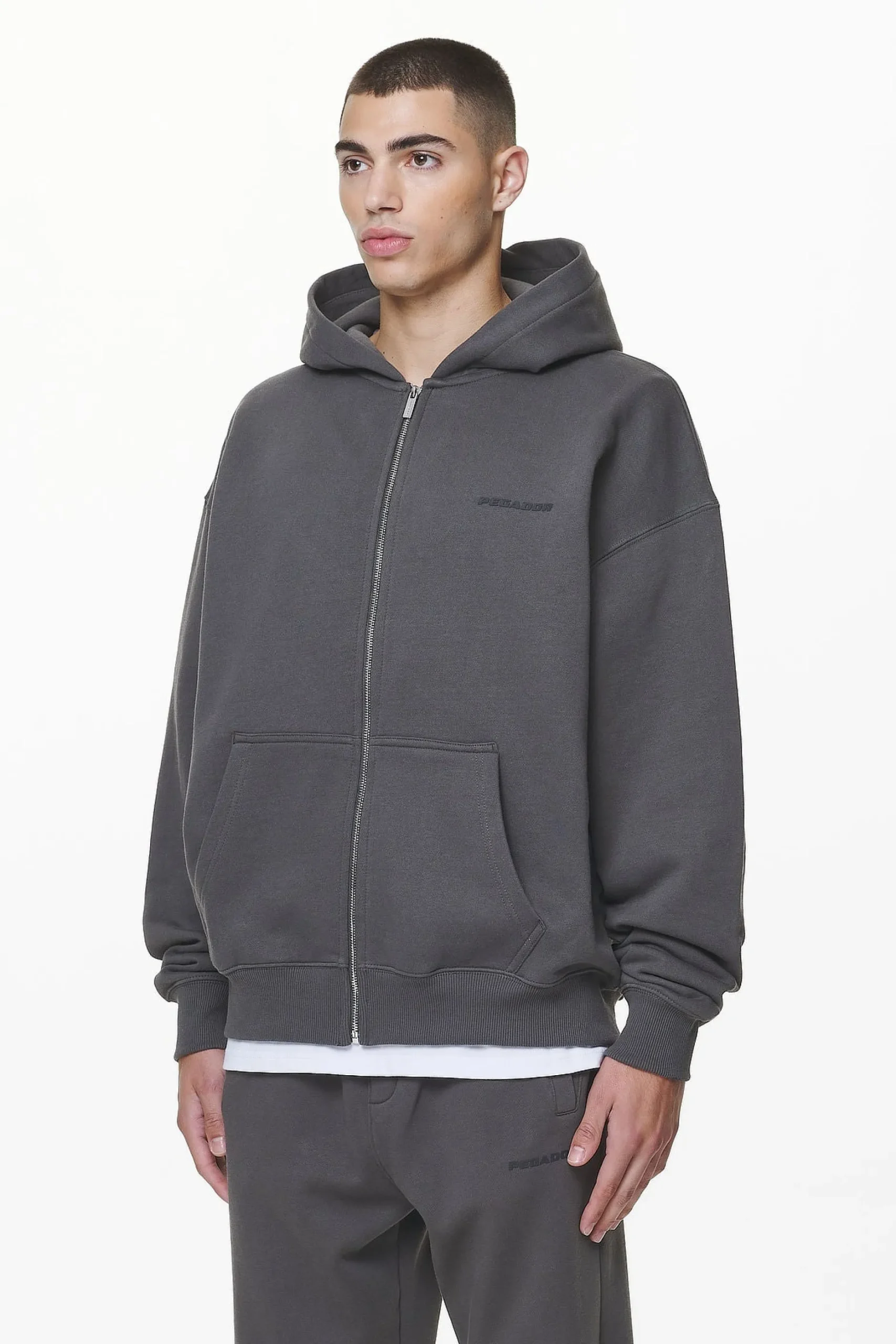 Pegador Zip Hoodies|Hoodies|Logo Oversized Sweat Jacket Gum Washed volcano grey