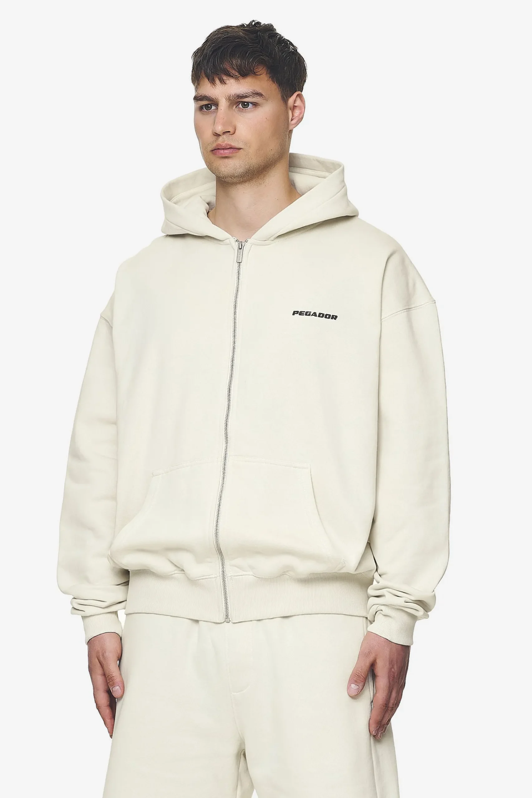Pegador Hoodies|Zip Hoodies|Logo Oversized Sweat Jacket Black Gum Washed salty cream