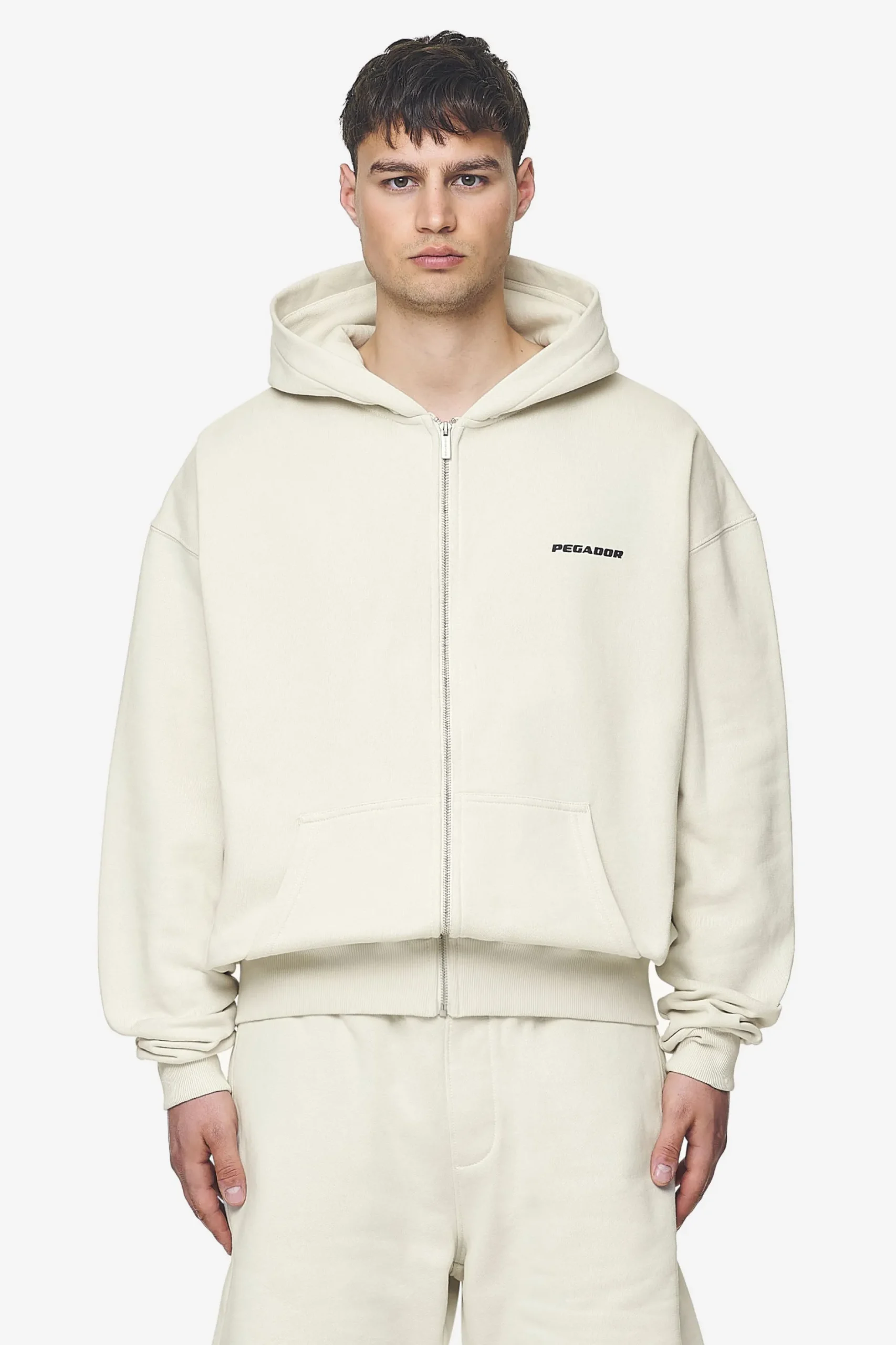 Pegador Hoodies|Zip Hoodies|Logo Oversized Sweat Jacket Black Gum Washed salty cream