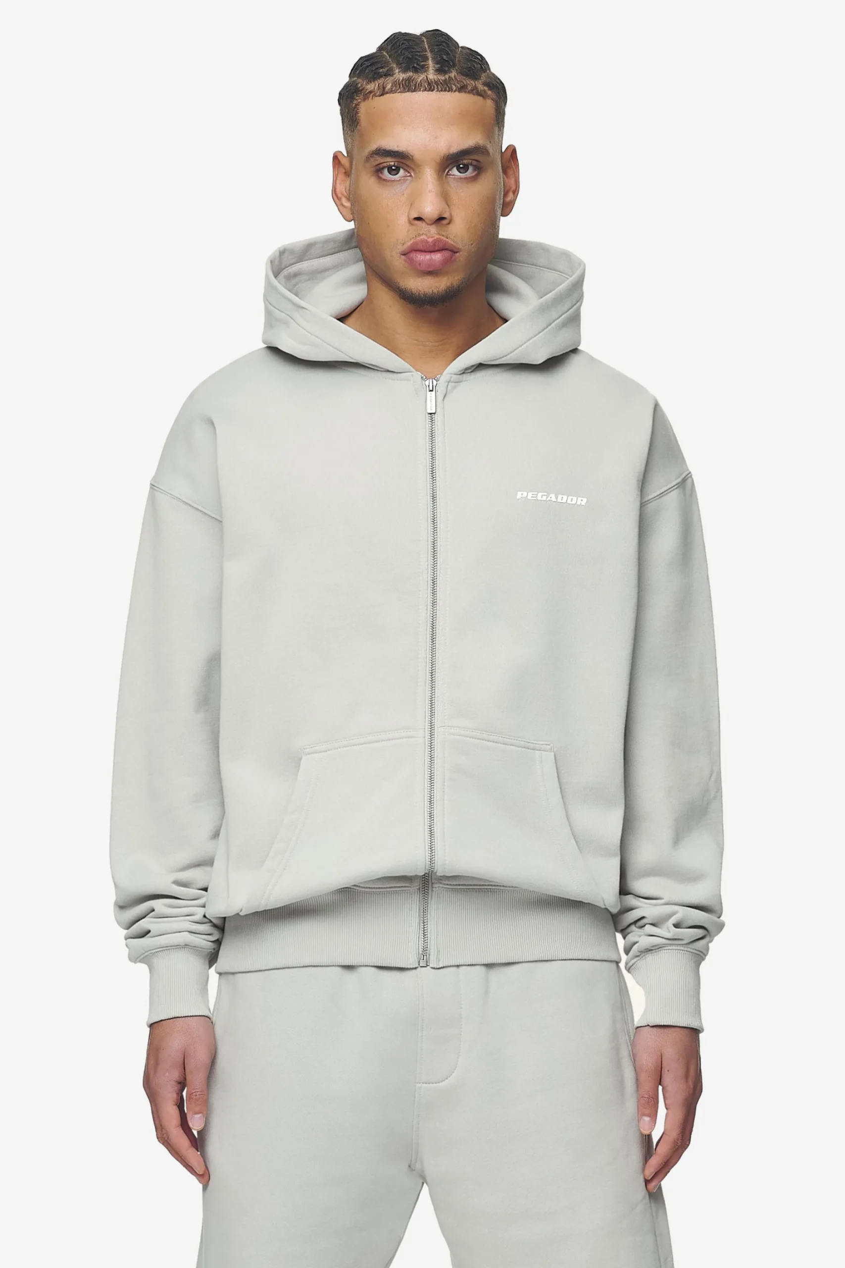 Pegador Hoodies|Zip Hoodies|Logo Oversized Sweat Jacket White Gum Washed pearl grey