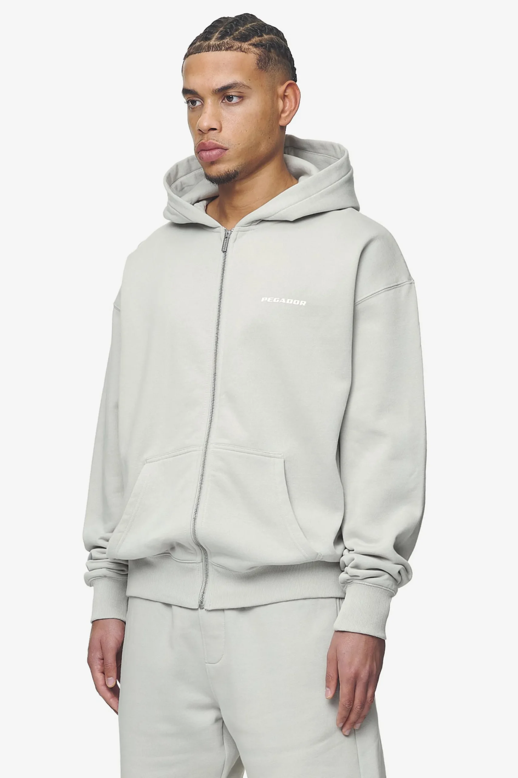 Pegador Hoodies|Zip Hoodies|Logo Oversized Sweat Jacket White Gum Washed pearl grey