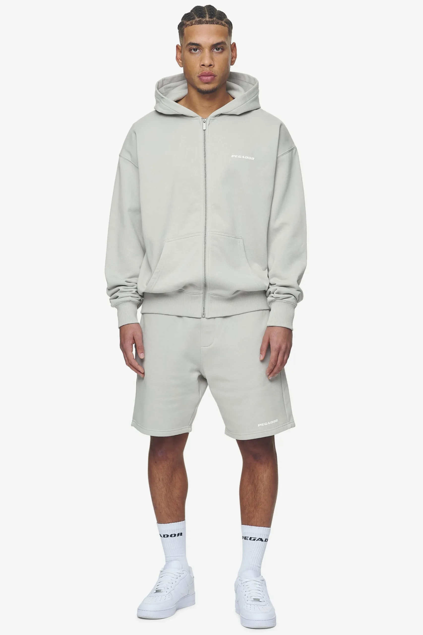 Pegador Hoodies|Zip Hoodies|Logo Oversized Sweat Jacket White Gum Washed pearl grey
