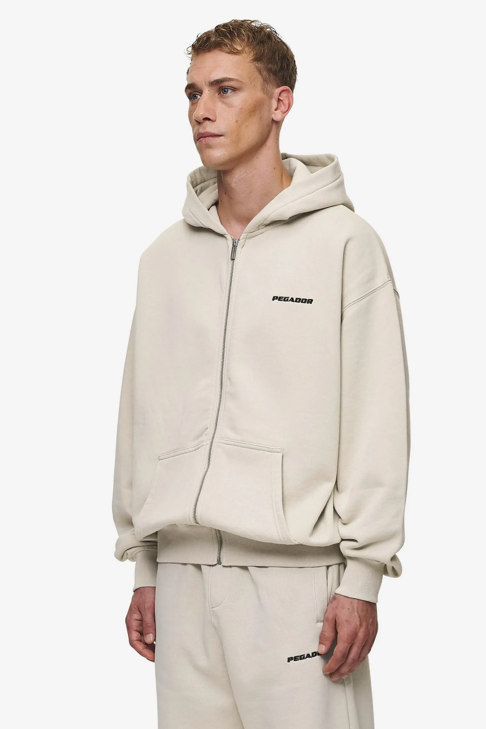Pegador Hoodies|Zip Hoodies|Logo Oversized Sweat Jacket Washed Light Beige