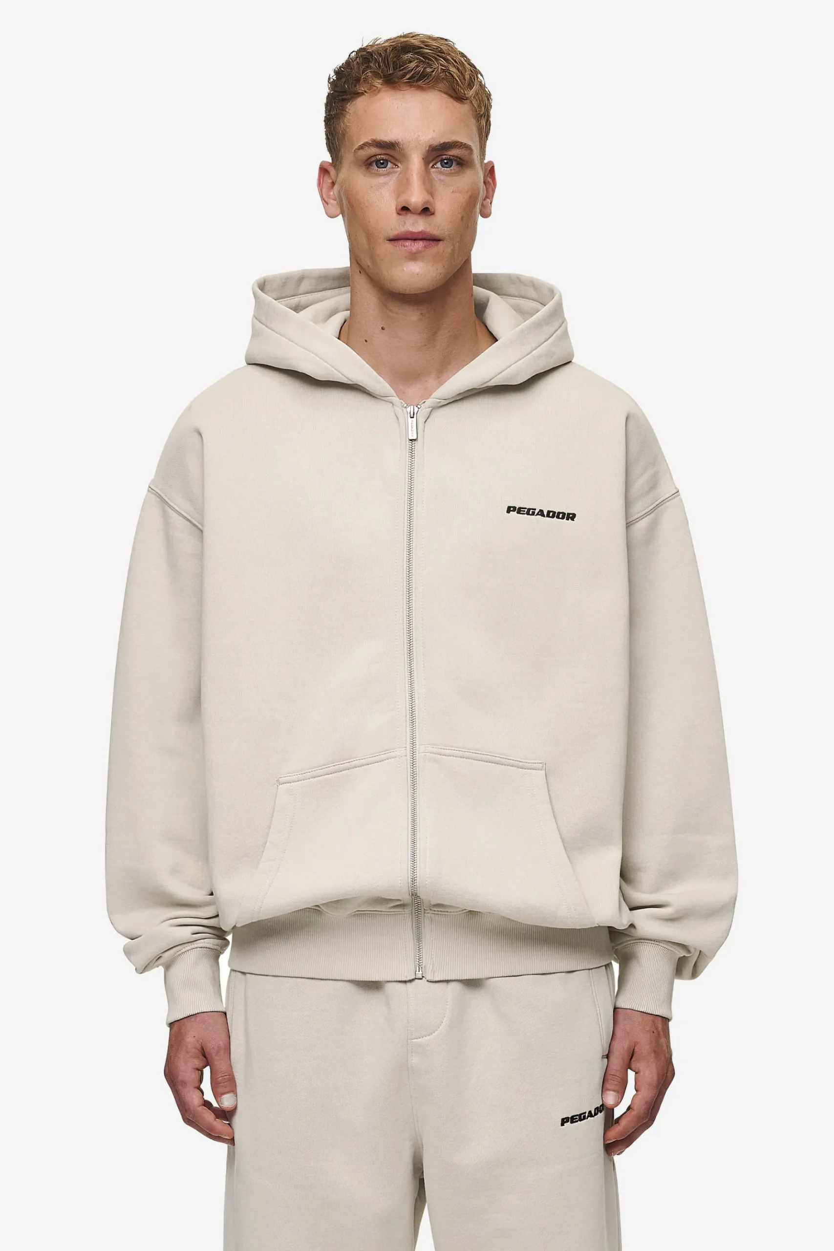 Pegador Hoodies|Zip Hoodies|Logo Oversized Sweat Jacket Washed Light Beige