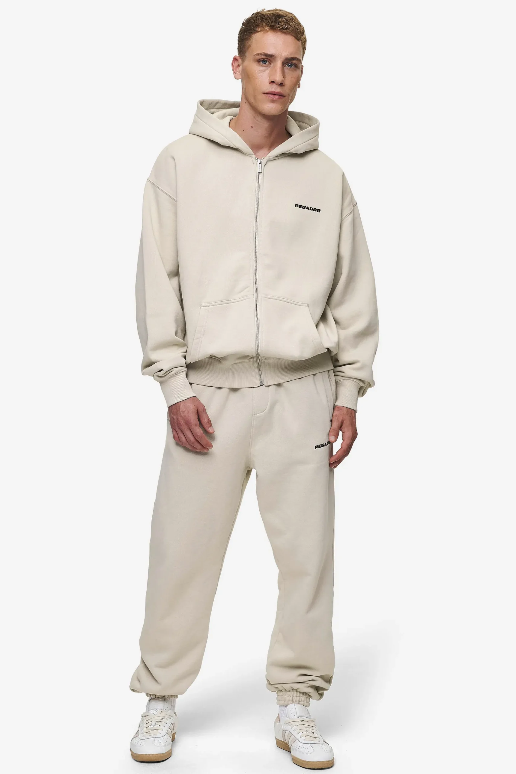 Pegador Hoodies|Zip Hoodies|Logo Oversized Sweat Jacket Washed Light Beige