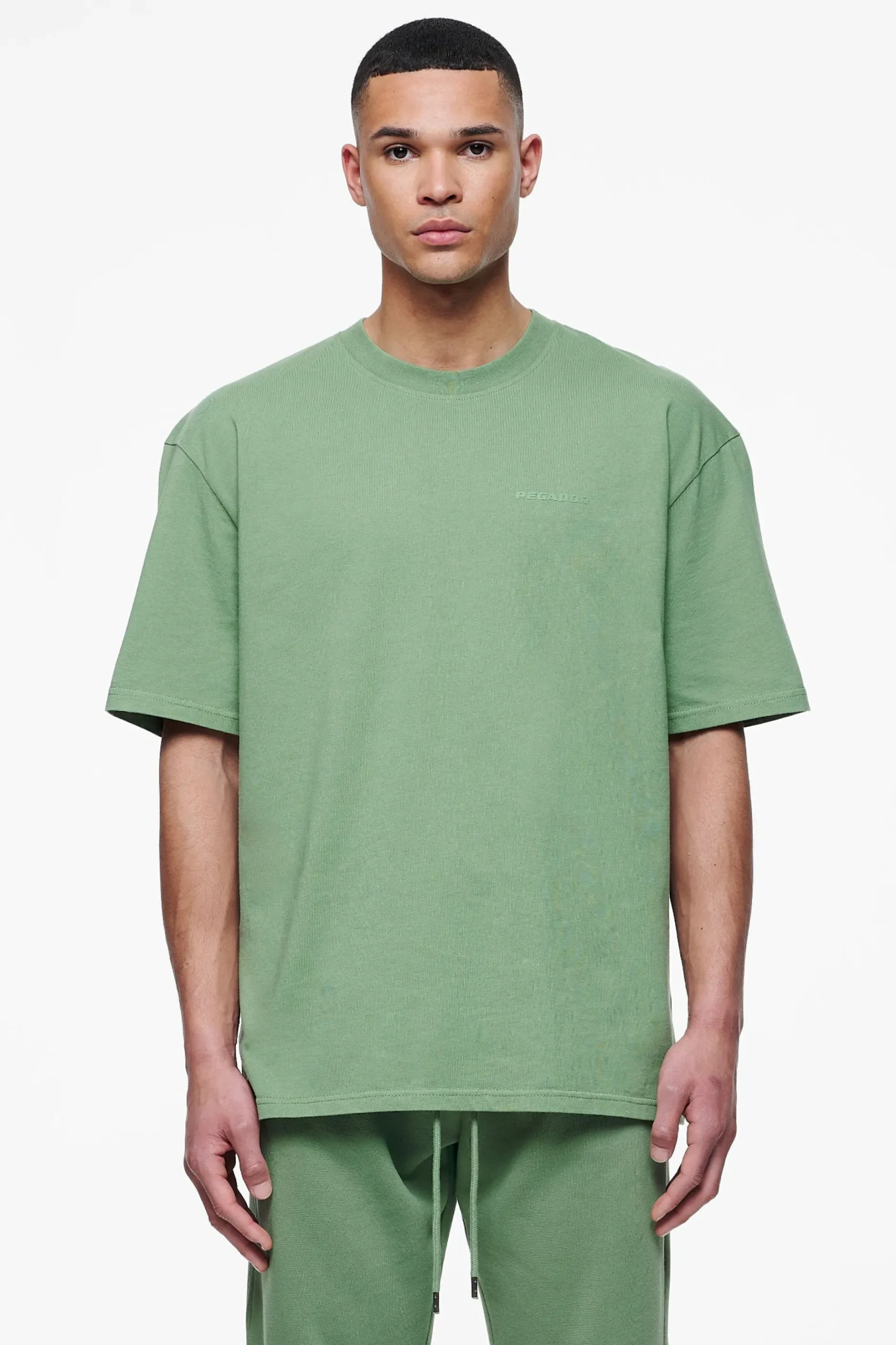 Pegador Tees|Logo Oversized Tee Gum Vintage washed cypress green
