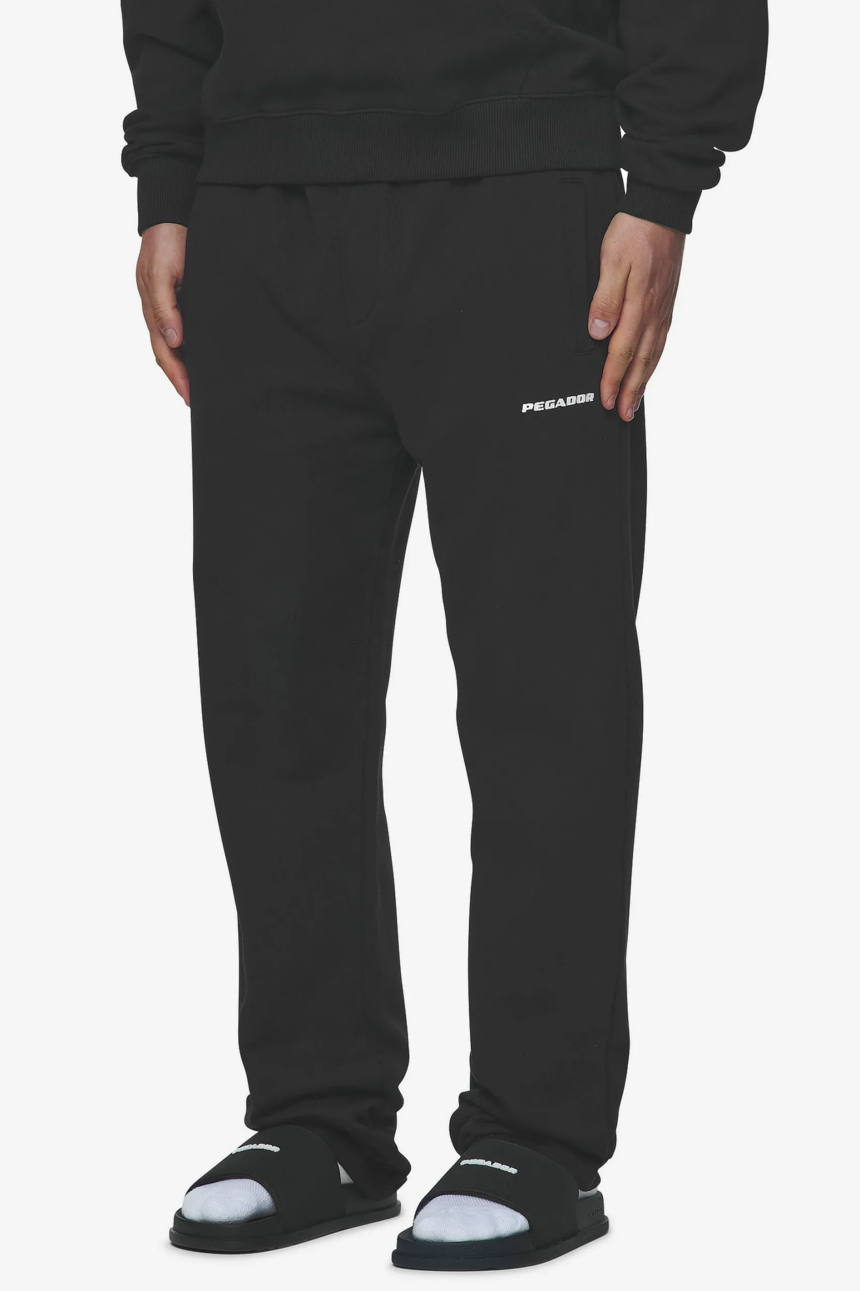 Pegador Pants & Joggers|Logo Wide Sweat Pants White Gum Washed black
