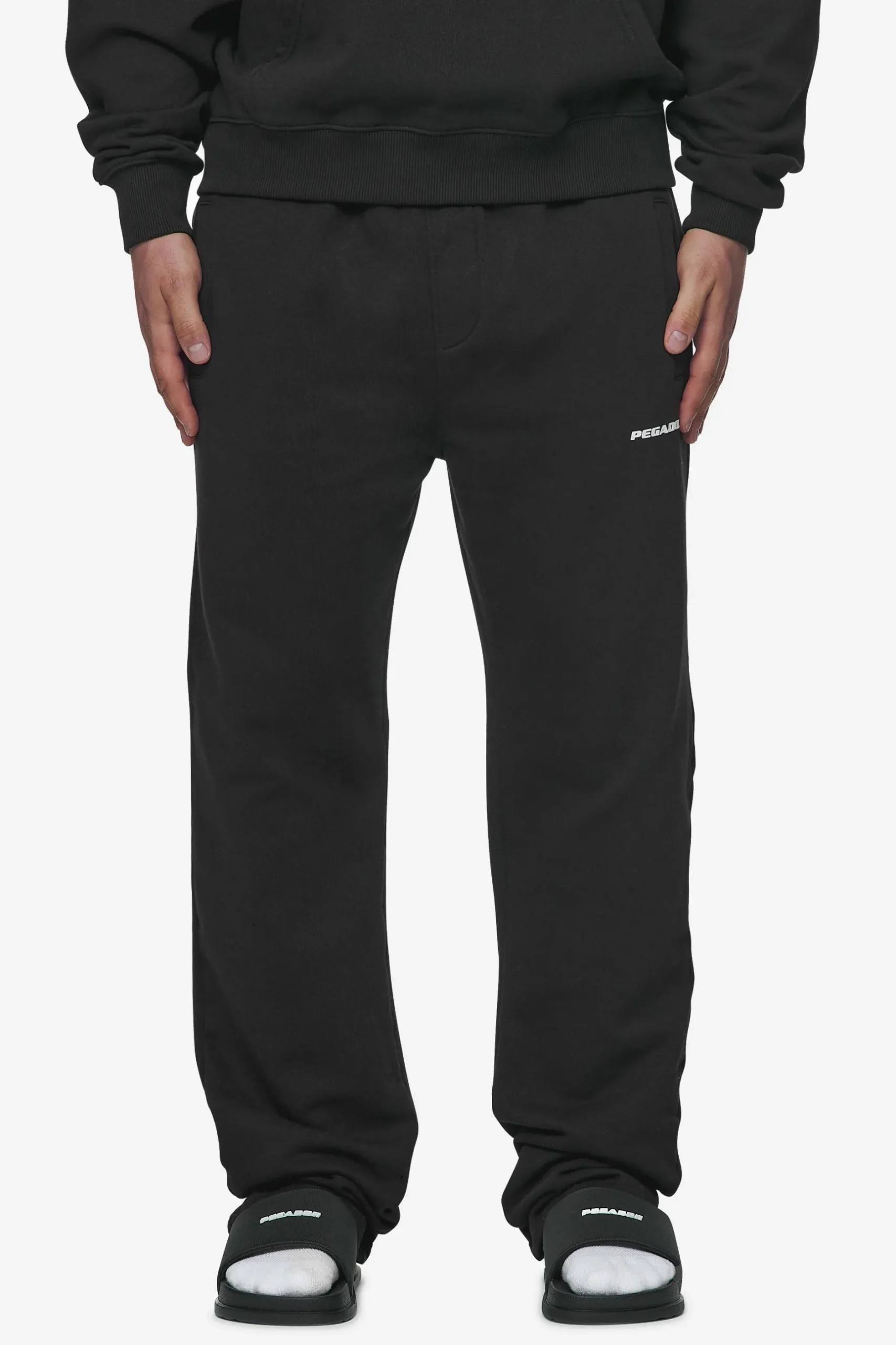 Pegador Pants & Joggers|Logo Wide Sweat Pants White Gum Washed black
