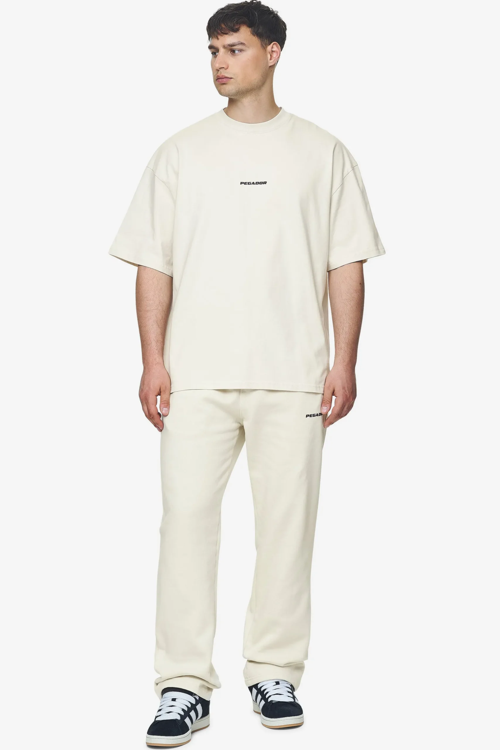 Pegador Pants & Joggers|Logo Wide Sweat Pants Black Gum Washed salty cream