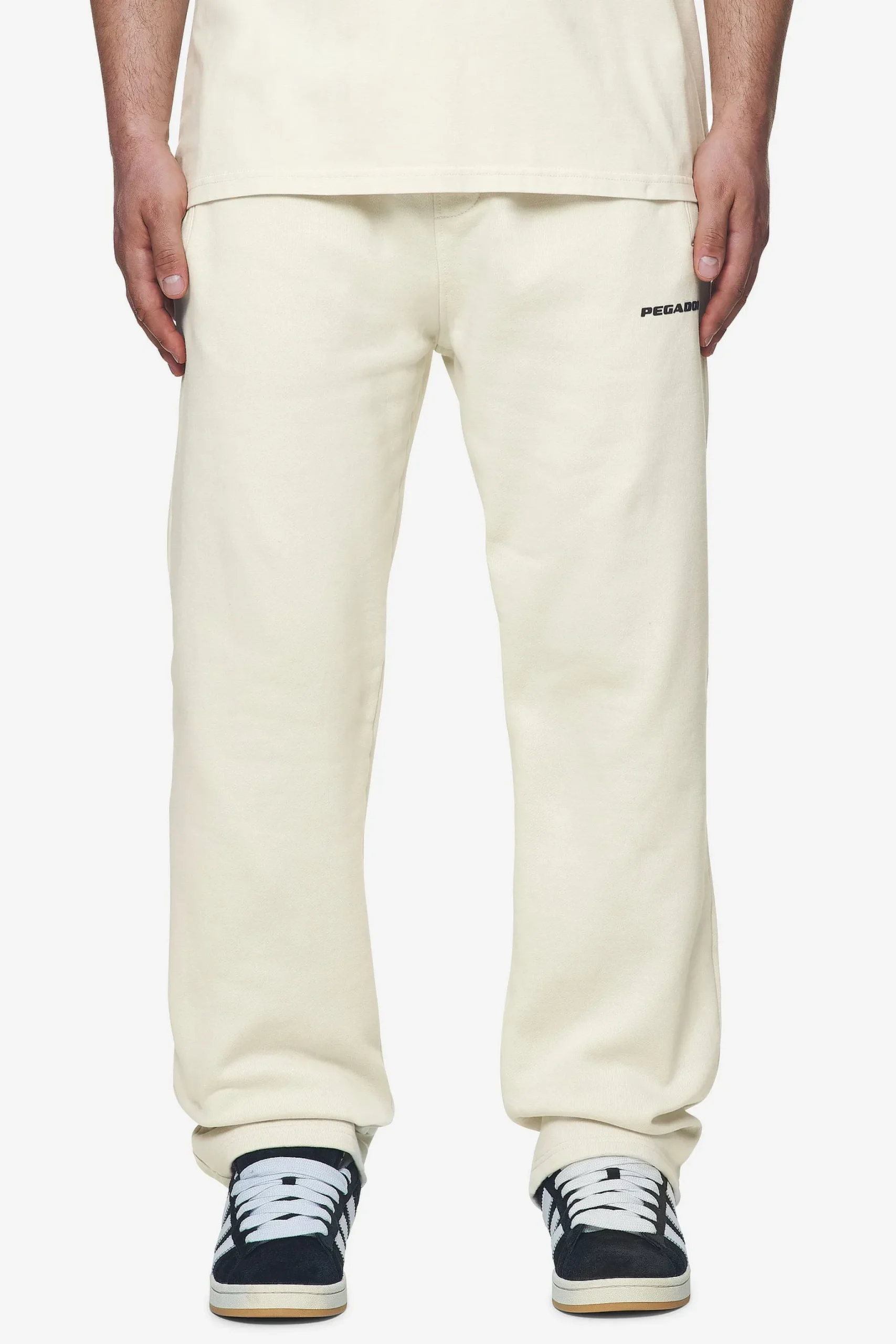 Pegador Pants & Joggers|Logo Wide Sweat Pants Black Gum Washed salty cream