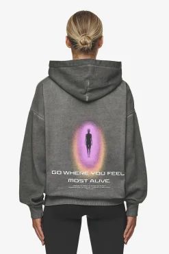 Pegador Hoodies|Lui Sprayed Oversized Hoodie Oil Dyed Deep Grey