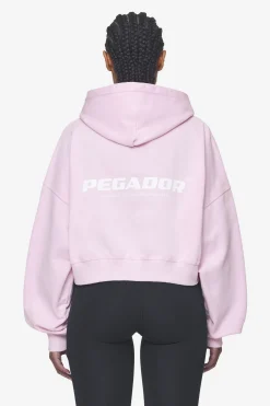 Pegador Hoodies|Luna Logo Oversized Cropped Hoodie Washed Bubblegum White