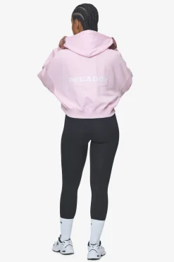 Pegador Hoodies|Luna Logo Oversized Cropped Hoodie Washed Bubblegum White
