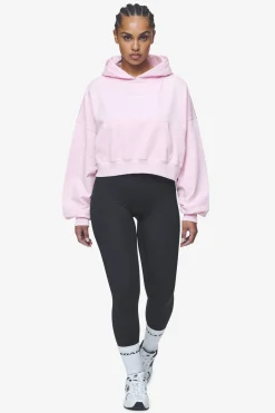 Pegador Hoodies|Luna Logo Oversized Cropped Hoodie Washed Bubblegum White