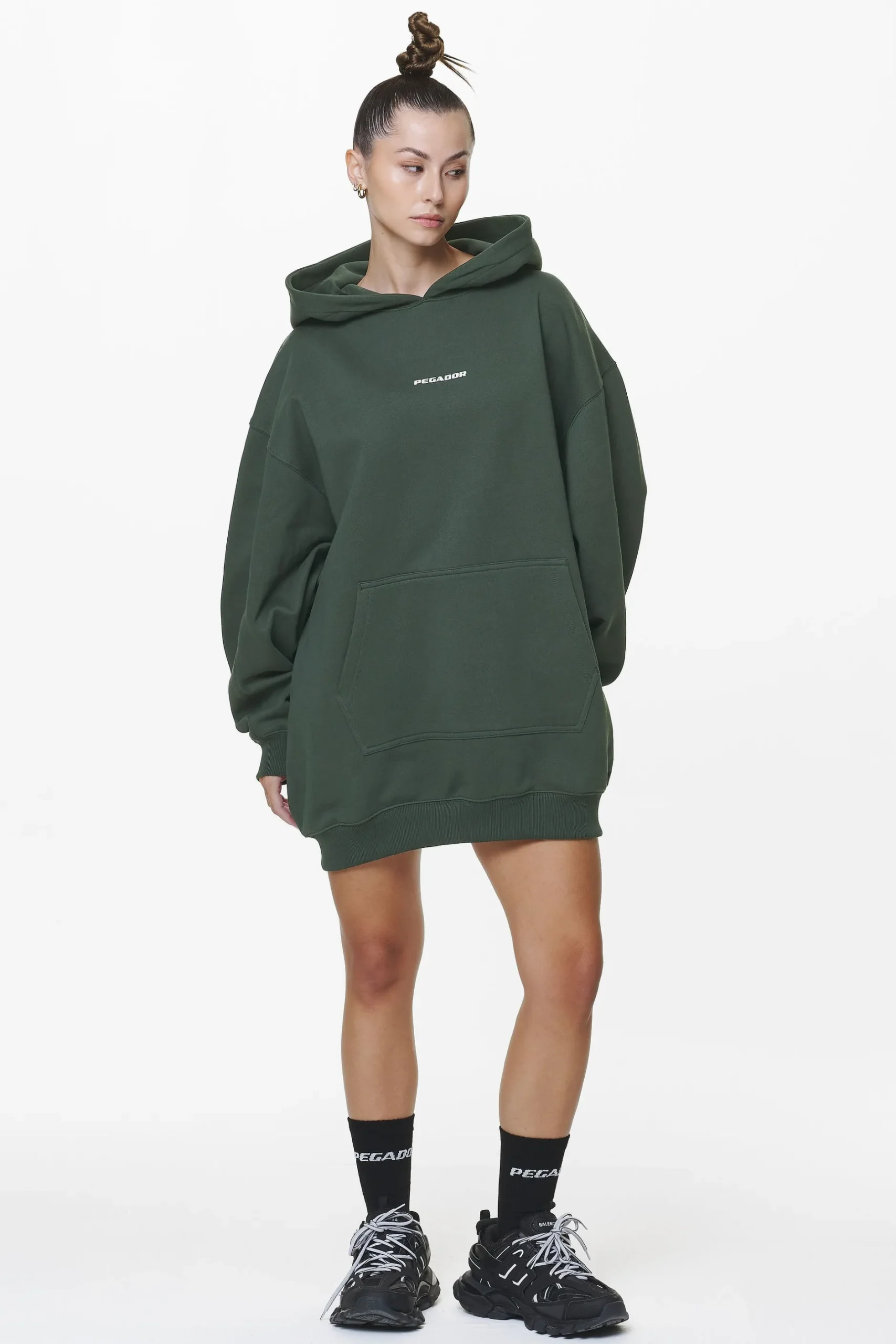 Pegador Hoodies|Malm Logo Oversized Hoodie Dress Washed Sage Green