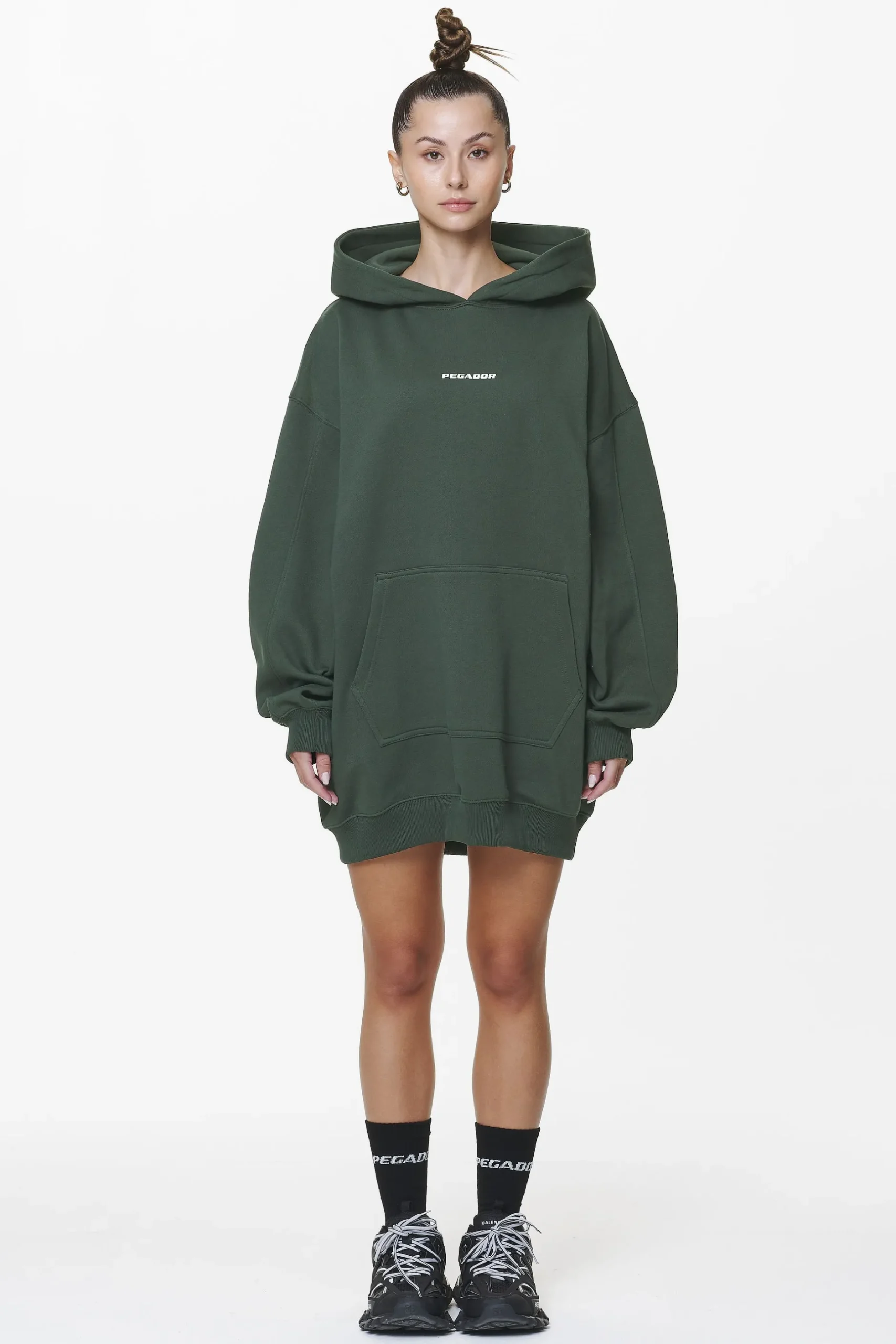 Pegador Hoodies|Malm Logo Oversized Hoodie Dress Washed Sage Green
