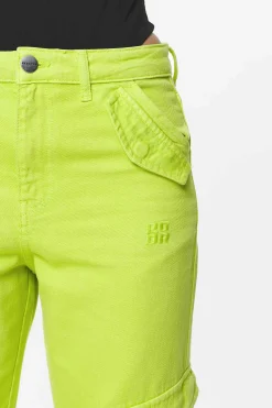 Pegador Jeans|Maloy Cargo Wide Jeans Washed Lime Yellow