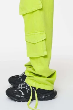Pegador Jeans|Maloy Cargo Wide Jeans Washed Lime Yellow