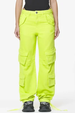 Pegador Jeans|Maloy Cargo Wide Jeans Washed Lime Yellow