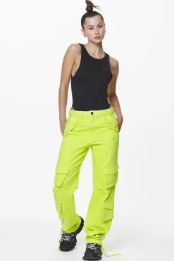 Pegador Jeans|Maloy Cargo Wide Jeans Washed Lime Yellow