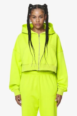 Pegador Hoodies|Zip Hoodies|Marla Cropped Zip Hoodie Washed Lime Yellow Gum