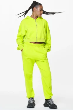 Pegador Hoodies|Zip Hoodies|Marla Cropped Zip Hoodie Washed Lime Yellow Gum