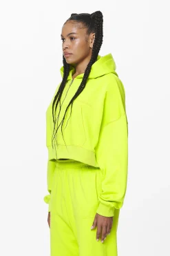 Pegador Hoodies|Zip Hoodies|Marla Cropped Zip Hoodie Washed Lime Yellow Gum
