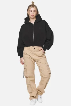 Pegador Hoodies|Zip Hoodies|Marla Cropped Zip Hoodie  Black White Gum