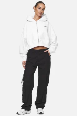 Pegador Hoodies|Zip Hoodies|Marla Cropped Zip Hoodie  White Black Gum