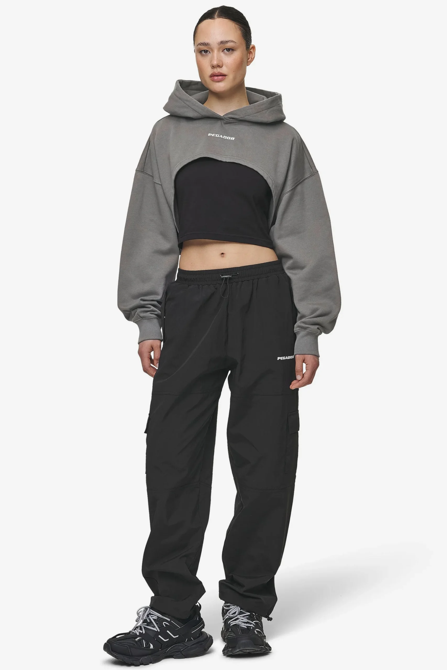 Pegador Hoodies|Mina Super Cropped Hoodie Washed Deep Grey