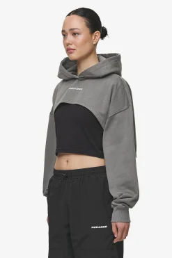 Pegador Hoodies|Mina Super Cropped Hoodie Washed Deep Grey
