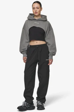 Pegador Hoodies|Mina Super Cropped Hoodie Washed Deep Grey