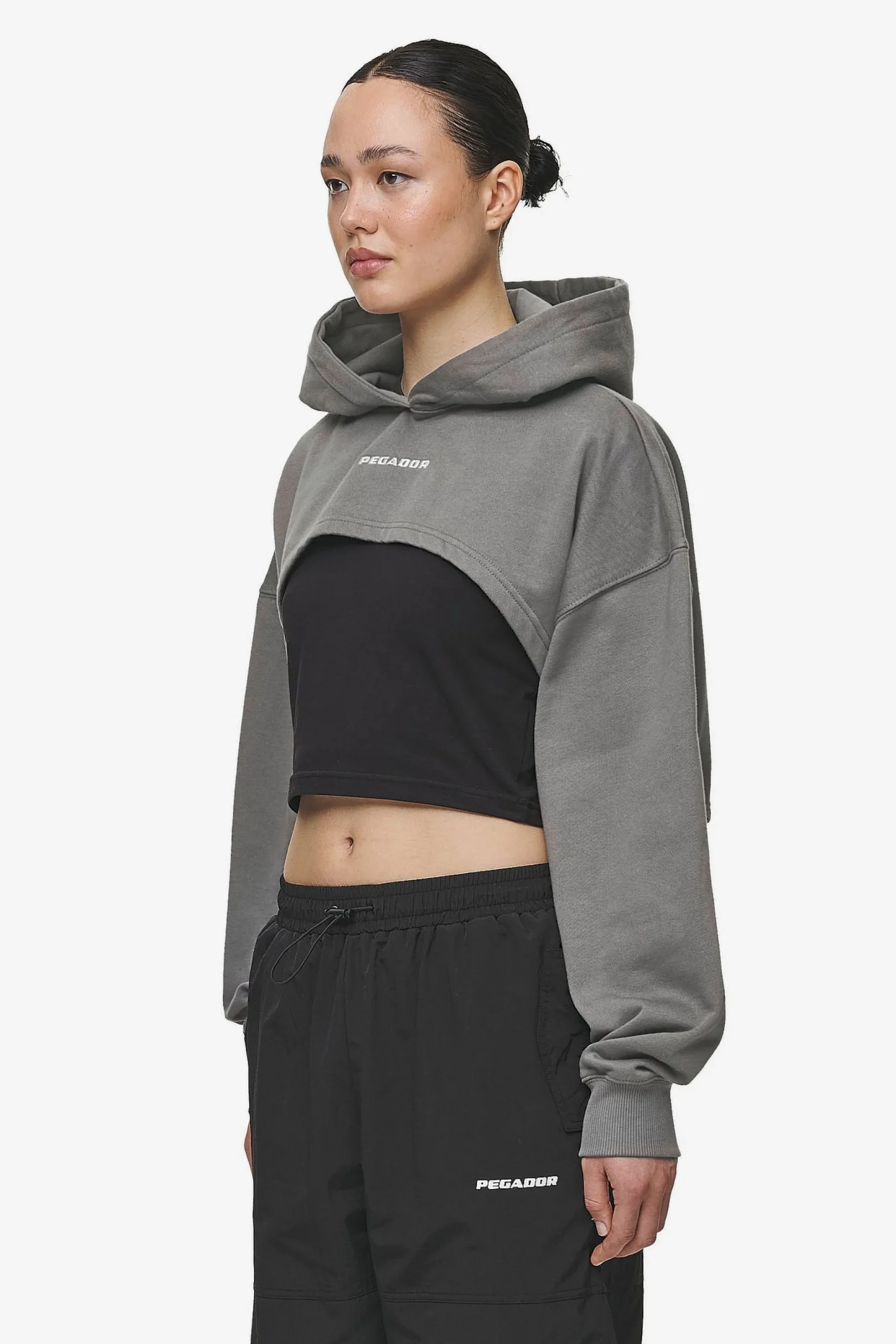 Pegador Hoodies|Mina Super Cropped Hoodie Washed Deep Grey