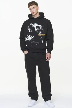 Pegador Hoodies|Nether Raglan Hoodie Vintage Washed Onyx Black