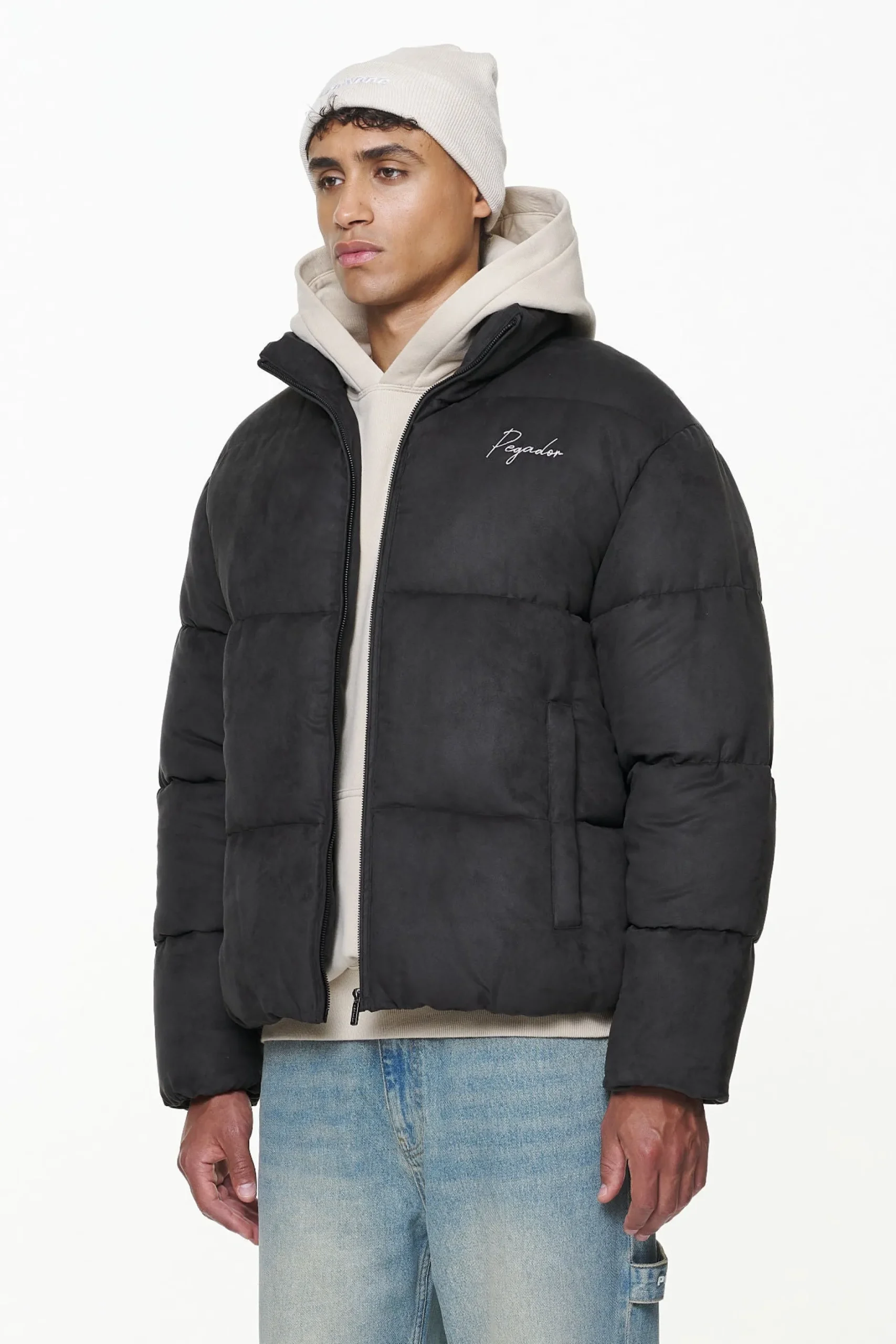 Pegador Jackets|Neum Suede Puffer Jacket Black