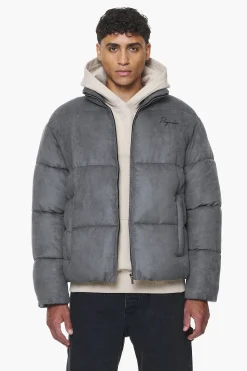 Pegador Jackets|Neum Suede Puffer Jacket Dark Grey